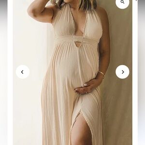 Boho cut-out Maternity linen dress